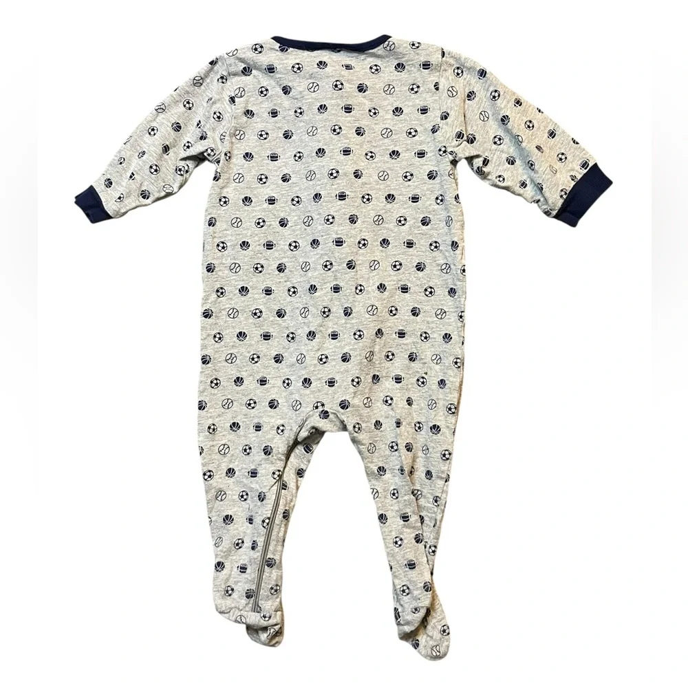 Gerber Baby Boy Size 3/6 Months Cotton Rayon Long Sleeve Sports Gray Blue Pajama